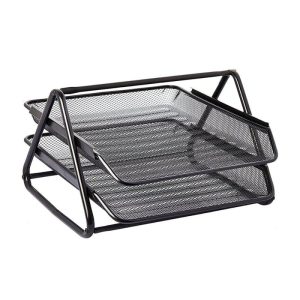 MESCO Metal Mesh 2-Tier Document Tray Black/Silver
