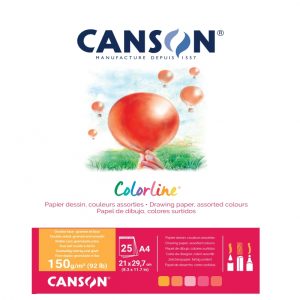 CANSON Colorline® Yellow/Pink/Red Assorted Coloured Paper Pad 150gsm 25Sheets.