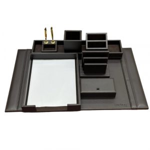 MESCO PU LEATHER DESK SET 8-Pieces BLACK/BROWN
