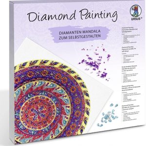 Diamond Painting Mandala Craft Set 4 with Gemstones in Yellow, Purple and Pink
