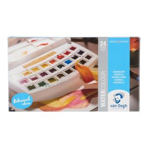 VAN GOGH WATERCOLOUR PAINT PLASTIC CASE SET BOTANICAL SELECTION WITH 24 COLOUR IN HALF PANS